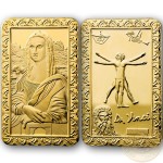 Leonardo Da Vinci MONA LISA LA GIOCONDA and VITRUVIAN MAN Golden plating Coin-bar High relief 1 oz